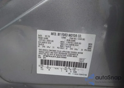2020 Ford Edge Sel from USA, damaged, VIN 2FMPK4J97LBA70560